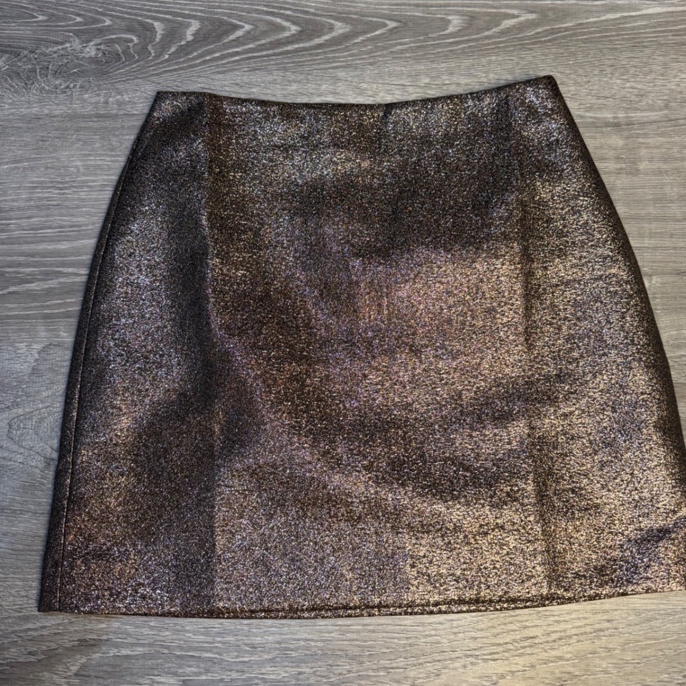 Loft Petites Metallic Bronze Shimmer A-Line Mini Skirt Size 6P New With Tags